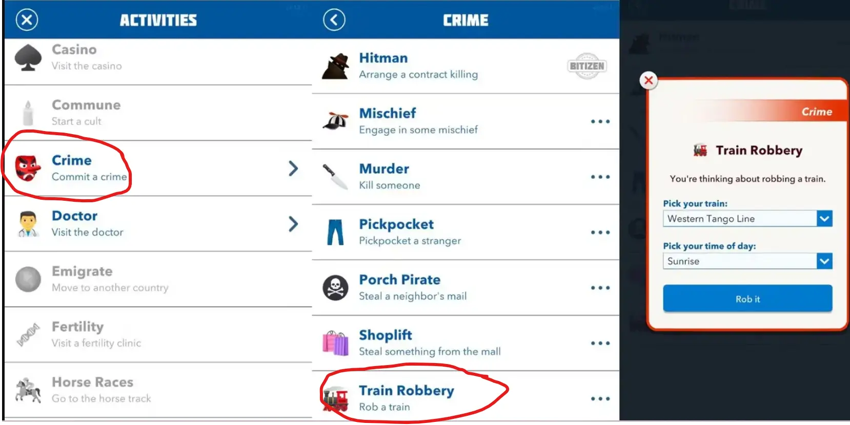 Rob a Train in Bitlife